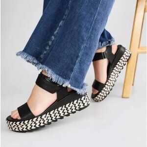 Sorel Cameron leather flatform platform raffia sandals shoes